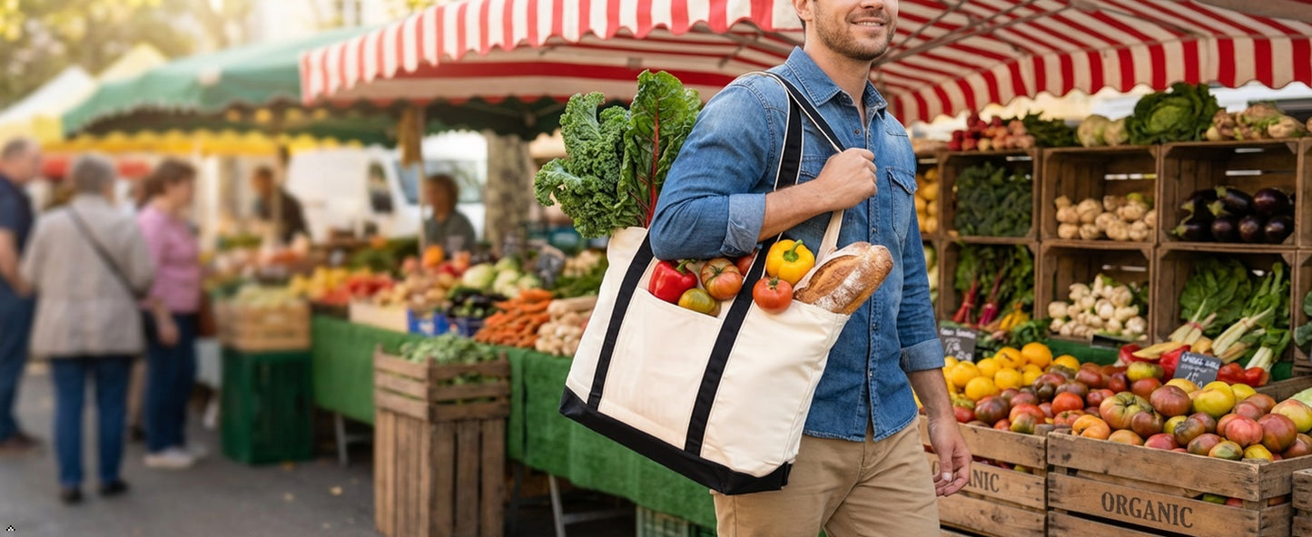 NOVASTILE Canvas Tote Bag 12oz Zipper Front Pocket 21x15x6 - NS5342