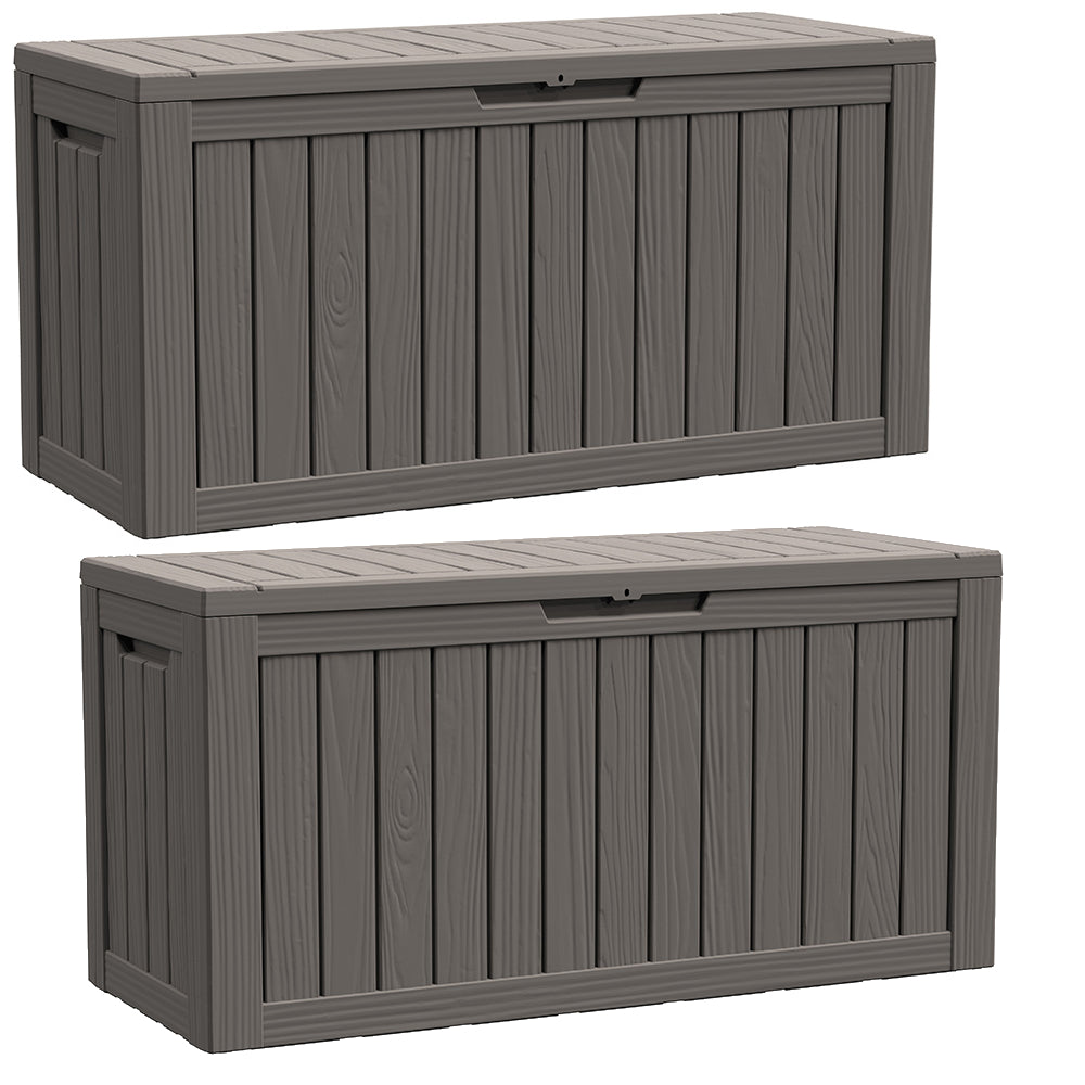 BTEXPERT 80 Gallon Deck Box Outdoor Storage Container Stainless Steel Rods for Patio Furniture Garden Tools Cushions Pool Supplies Sports Equipment Waterproof Lockable UV Resistant Set of 2