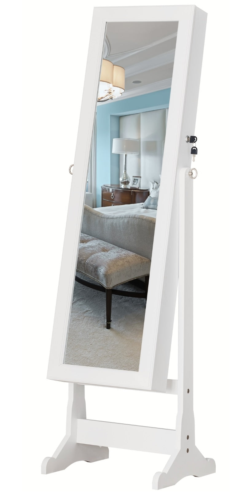 BTEXPERT Mirror Jewelry Cabinet Standing, Large Storage Jewelry Armoire, Full-Length  Mirror with Jewelry Storage, 12 LED Lockable Standing Jewelry Organizer White