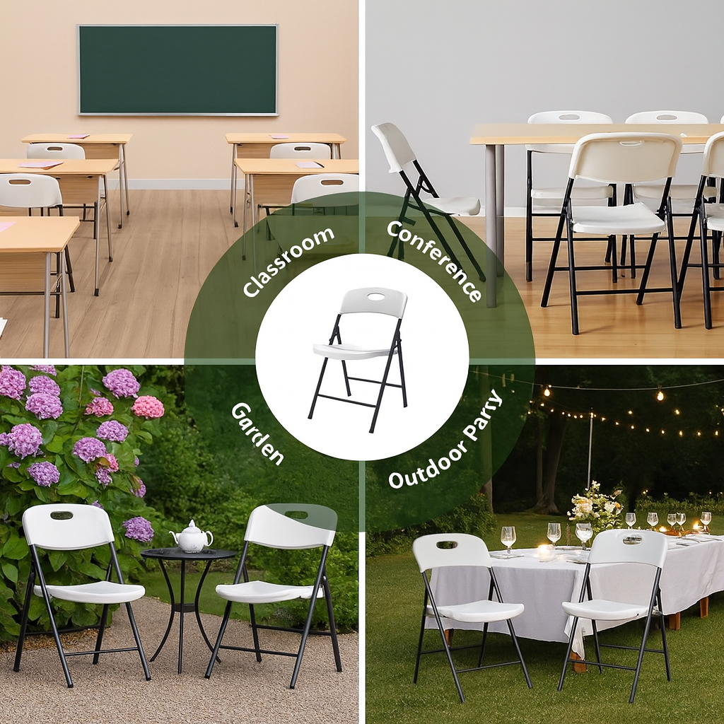 BTEXPERT Thick Folding Chair Party Chair Indoor Outdoor Wedding Event Picnic Kitchen Dining Church School White Foldable Chair Steel Frame Set of 50