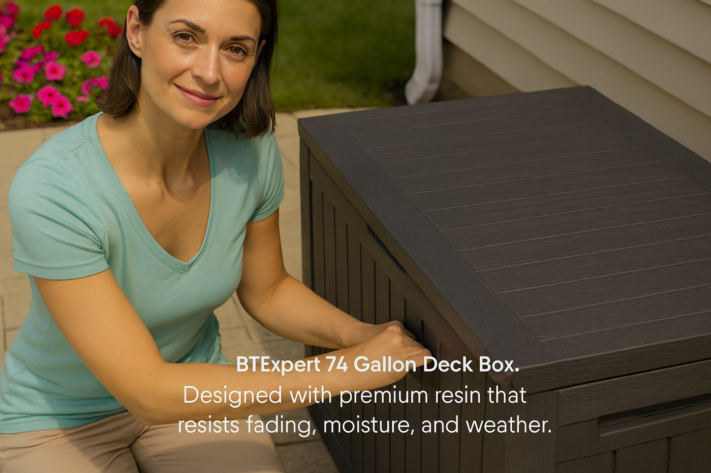 BTEXPERT 75 Gallon Outdoor Storage Container Deck Box for Patio Furniture Garden Tools Cushions Sports Equipment Waterproof Lockable Stainless Steel insert UV Resistant