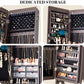 BTEXPERT Mirror Jewelry Cabinet Standing, Large Storage Jewelry Armoire, Full-Length Frameless Mirror with Jewelry Storage, 12 LED Lockable Standing Jewelry Organizer Brown