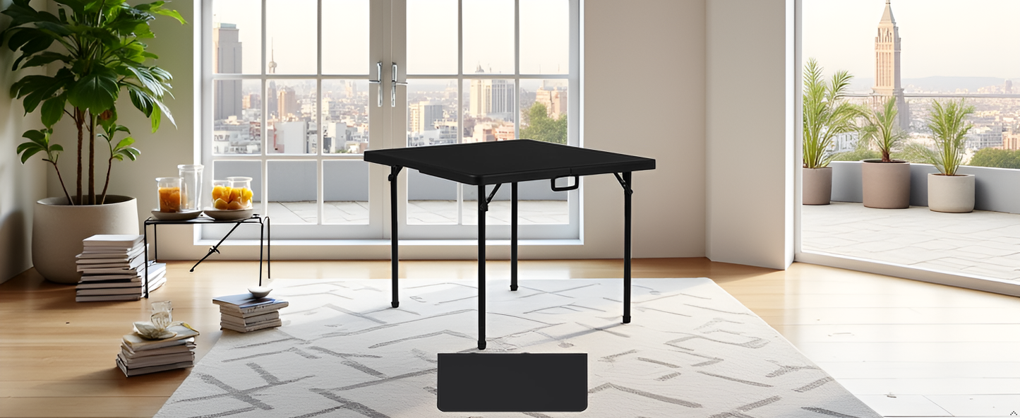 BTExpert 34" Square Folding Card Table Fold in Half Utility Commercial Table Dining Portable Indoor Outdoor Picnic Party Camping Lightweight Heavy Duty HDPE White Plastic Foldable with Carrying Handle