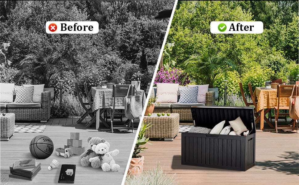 BTEXPERT 150 Gallon Large Resin Deck Box, Outdoor Storage Container with Metal Rods & Partition for Patio Furniture Cushions Garden Tools Equipment Waterproof Lockable UV Resistant