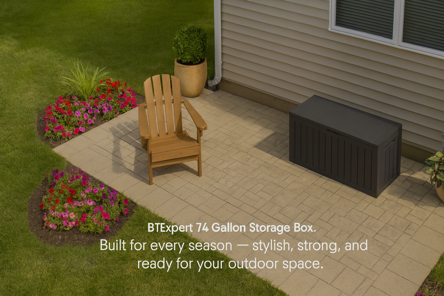 BTEXPERT 75 Gallon Outdoor Storage Container Deck Box for Patio Furniture Garden Tools Cushions Sports Equipment Waterproof Lockable Stainless Steel insert UV Resistant