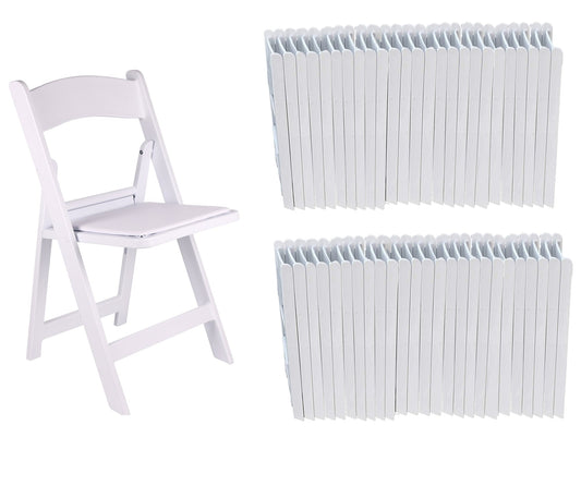 BTExpert Resin Folding Chair White Vinyl Padded Seat, Lightweight Indoor Outdoor Use for Home, Events, Dining, Church, Weddings - Set of 100