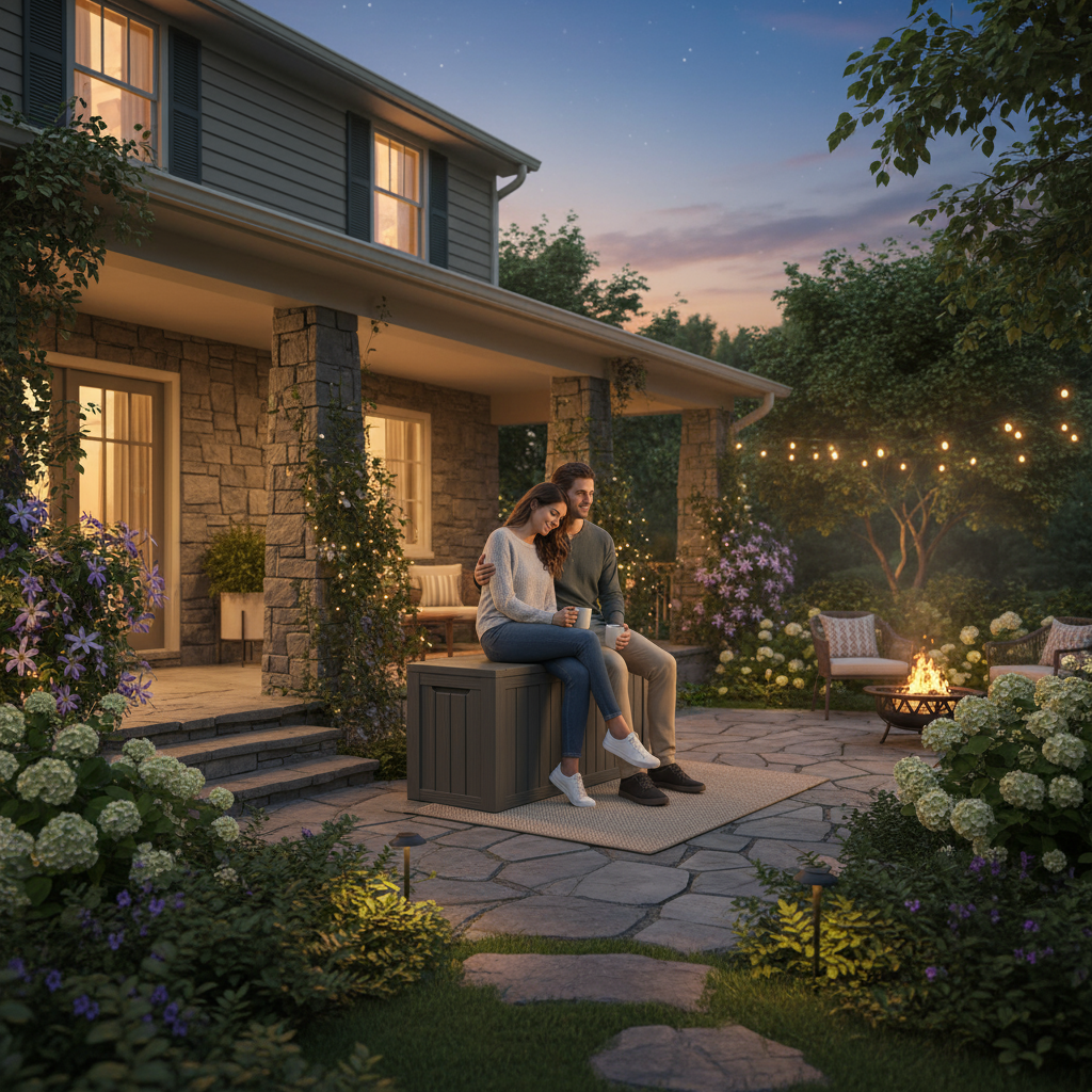 BTEXPERT 80 Gallon Deck Box Outdoor Storage Container Stainless Steel Rods for Patio Furniture Garden Tools Cushions Pool Supplies Sports Equipment Waterproof Lockable UV Resistant Set of 2