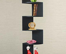 Black Finish Large Corner Zig Zag Wallmount Wall Shelf decor
