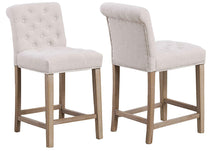TWO new- Wooden Linen Tufted Counter 26" Bar Stool Chair, Accent Nail Trim Barstool Set of 2