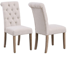 SET OF 2 High Back Tufted Parsons Upholstered Padded Dining Room Chairs Side Solid Wood-Accent Nail Trim Linen Beige