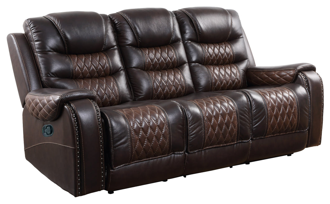 BTEXPERT Two Tone Dark Light Brown Top Grain Leather 3 Seater Manual Reclining sofa