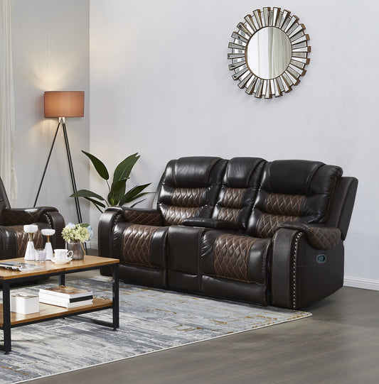 BTExpert Top Grain Leather Manual Recliner Loveseat