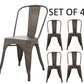 BTExpert Distressed Rustic Metal Stackable Bistro Dining Chairs - Set of 4
