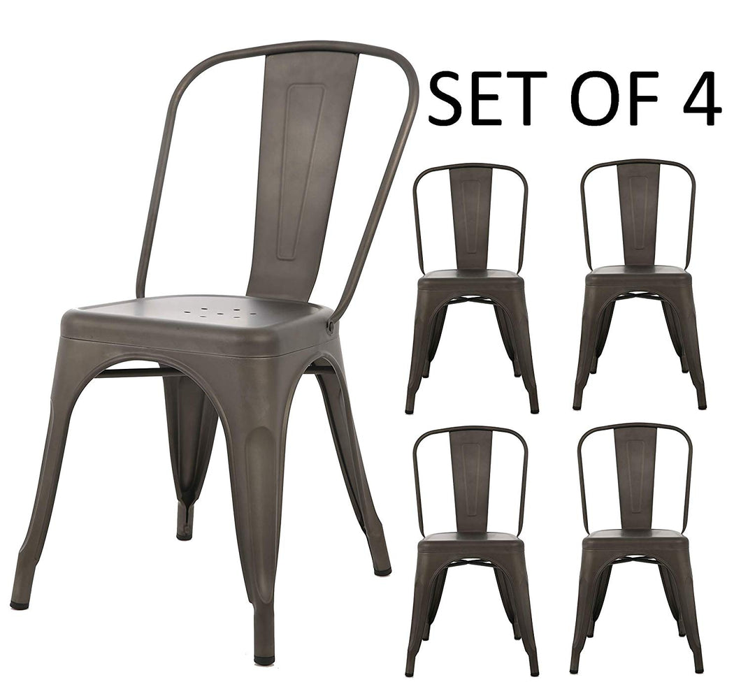 BTExpert Metal Distressed Rustic Chic Indoor Outdoor Stackable Bistro Cafe Dining Side Chairs Set of 4