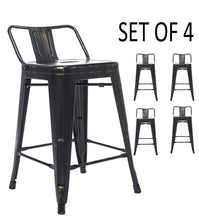BTEXPERT Industrial 24 inch Golden Black Distressed Kitchen Chic Indoor Outdoor Low Back Metal Counter Height Stool