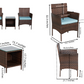 Outdoor 3-Piece Conversation Set (Aqua/Dark Brown) PE Rattan Patio Wicker Chairs with Tempered Glass Table