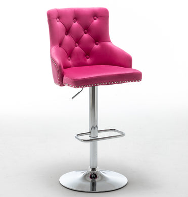 BTExpert Upholstered Dining Adjustable Seat, High Back Stool Bar Chair Pink Tufted, One Stool
