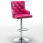 BTExpert Upholstered Dining Adjustable Seat, High Back Stool Bar Chair Pink Tufted - Set of 2