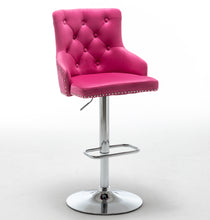 BTExpert Upholstered Dining Adjustable Seat, High Back Stool Bar Chair Pink Tufted Set of 2