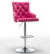 BTExpert Upholstered Dining Adjustable Seat, High Back Stool Bar Chair Pink Tufted, One Stool