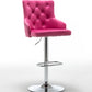 BTExpert Upholstered Dining Adjustable Seat, High Back Stool Bar Chair Pink Tufted - Set of 2