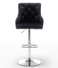 BTExpert Upholstered Dining Adjustable Seat, High Back Stool Bar Chair Black Tufted Set of 2