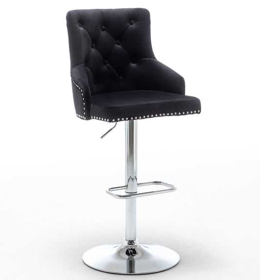 BTExpert Upholstered Dining Adjustable Seat, High Back Stool Bar Chair Black Tufted - Set of 2