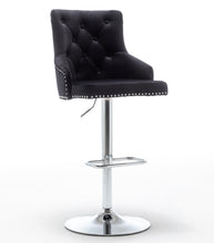 BTExpert Upholstered Dining Adjustable Seat, High Back Stool Bar Chair Black Tufted Set of 2