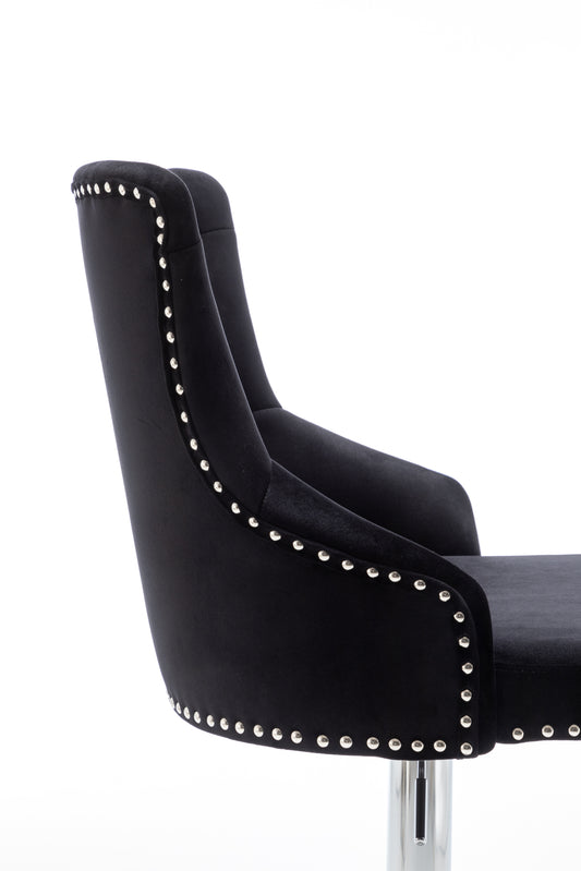 BTExpert Upholstered Dining Adjustable Seat, High Back Stool Bar Chair Black Tufted