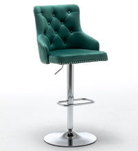BTExpert Upholstered Dining Adjustable Seat, High Back Stool Bar Chair Green Tufted Set of 2