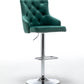 BTExpert Upholstered Dining Adjustable Seat, High Back Stool Bar Chair Green Tufted - Set of 2