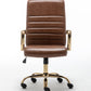 BTExpert Brown Faux Leather Adjustable Home Office Arm Chair Golden Finish