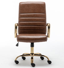 BTExpert Brown Faux Leather Adjustable Home Office Arm Chair Golden Finish