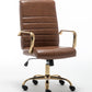 BTExpert Brown Faux Leather Adjustable Home Office Arm Chair Golden Finish