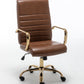 BTExpert Brown Faux Leather Adjustable Home Office Arm Chair Golden Finish
