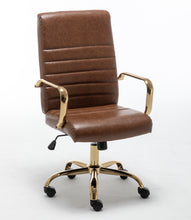 BTExpert Brown Faux Leather Adjustable Home Office Arm Chair Golden Finish