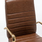BTExpert Brown Faux Leather Adjustable Home Office Arm Chair Golden Finish