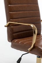 BTExpert Brown Faux Leather Adjustable Home Office Arm Chair Golden Finish