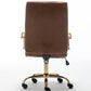 BTExpert Brown Faux Leather Adjustable Home Office Arm Chair Golden Finish