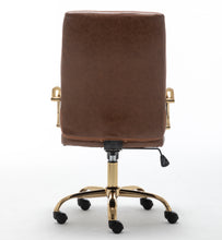 BTExpert Brown Faux Leather Adjustable Home Office Arm Chair Golden Finish
