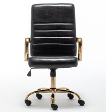 BTExpert Black Faux Leather Adjustable Home Office Arm Chair Golden Finish