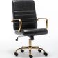 BTExpert Black Faux Leather Adjustable Home Office Arm Chair Golden Finish