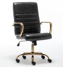 BTExpert Black Faux Leather Adjustable Home Office Arm Chair Golden Finish