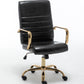 BTExpert Black Faux Leather Adjustable Home Office Arm Chair Golden Finish