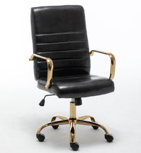 BTExpert Black Faux Leather Adjustable Home Office Arm Chair Golden Finish