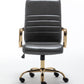 BTExpert Gray Faux Leather Adjustable Home Office Arm Chair Golden Finish