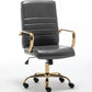 BTExpert Gray Faux Leather Adjustable Home Office Arm Chair Golden Finish