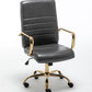 BTExpert Gray Faux Leather Adjustable Home Office Arm Chair Golden Finish
