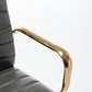 BTExpert Gray Faux Leather Adjustable Home Office Arm Chair Golden Finish
