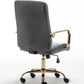 BTExpert Gray Faux Leather Adjustable Home Office Arm Chair Golden Finish